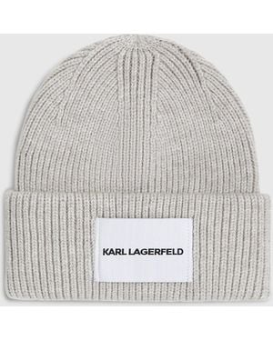 KARL LAGERFELD Logo Label Beanie - Grey