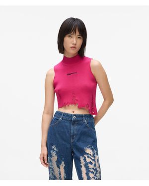 KL Jeans Distressed Knitted Top - Red