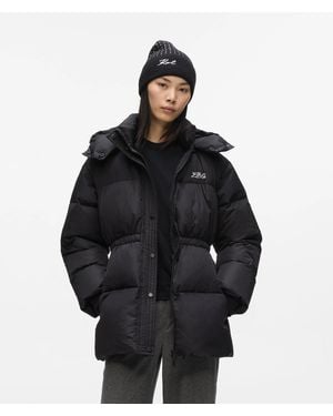 KARL LAGERFELD Cinched Midi Puffer Jacket - Black