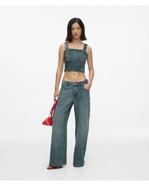 KL Jeans Buckle-Detail Low-Rise Wide Jeans - Blue