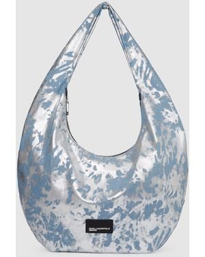 KL Jeans Large High-Shine Denim Hobo Bag - Blue