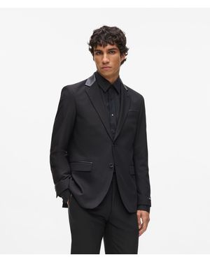 KARL LAGERFELD Faux-Leather Detail Blazer - Black