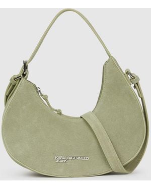 KL Jeans Rounded Suede Top Handle Bag - Green