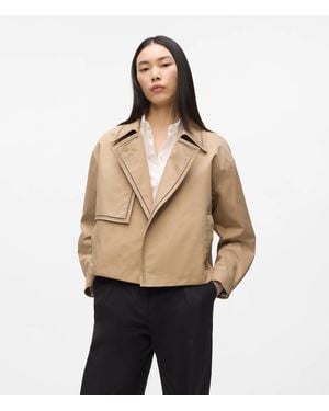 KARL LAGERFELD Cut-Out Embroidery Short Trench Coat - Natural