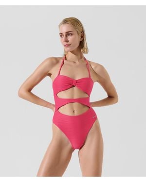 Karl Lagerfeld Ribbed Bandeau Swimsuit - Pink