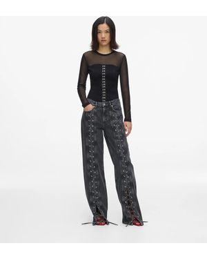KL Jeans Lace-Up Mid-Rise Relaxed Jeans - White