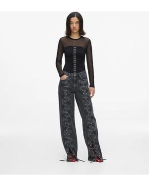 KL Jeans Lace-Up Mid-Rise Relaxed Jeans - White