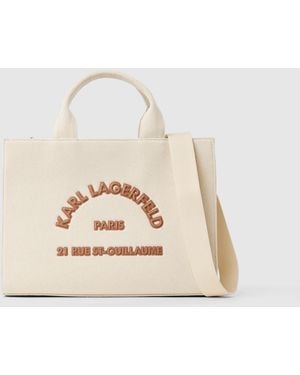 KARL LAGERFELD Rue St-Guillaume Square Patch Medium Tote Bag - Natural