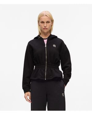 Karl Lagerfeld Ikon Figurbetonter Kapuzenpullover Mit Reißverschluss - Schwarz
