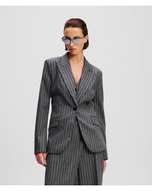Karl Lagerfeld Metallic Pinstripe Blazer - Grey