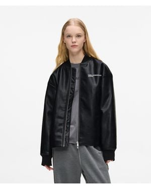KL Jeans Faux Leather Bomber Jacket - Black