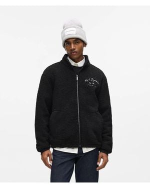 KARL LAGERFELD Loungewear Zip-Up Fleece Jacket - Black
