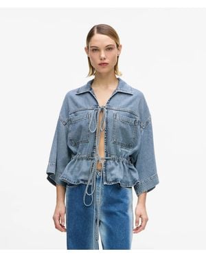 KL Jeans Short-Sleeved Tie Front Denim Shirt - Blue