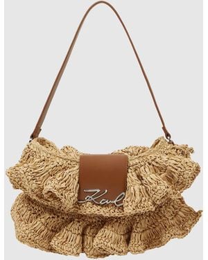 KARL LAGERFELD K/Signature Ruffle Shoulder Bag - Natural
