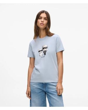 KARL LAGERFELD Ikon Karl And Choupette Sketch T-Shirt - Blue