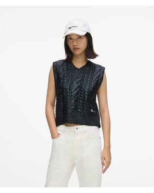 KL Jeans Cropped Cable Knit Vest - Blue