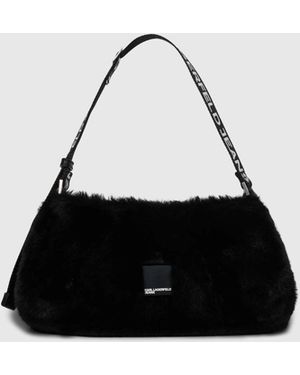 KL Jeans Box Logo Furry Shoulder Bag - Black