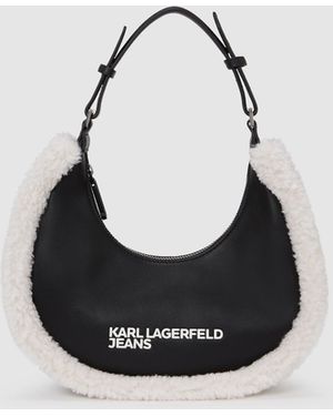KL Jeans Shearling Moon Shoulder Bag - Black