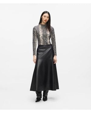 KARL LAGERFELD Faux-Leather Midi Skirt - White