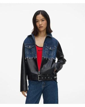 KL Jeans Jacke Aus Kunstleder Und Denim, Damen, Größe - Blau