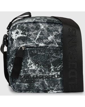 KL Jeans Nylon Graffiti Print Crossbody Bag - Black