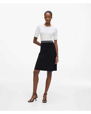 KARL LAGERFELD Logo Two-Tone Knit Dress - White