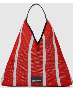 KL Jeans Striped Mesh Tote Bag - Red