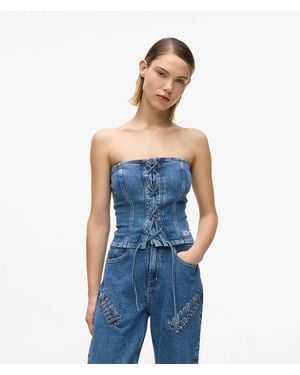 KL Jeans Lace-Up Denim Bustier - Blue