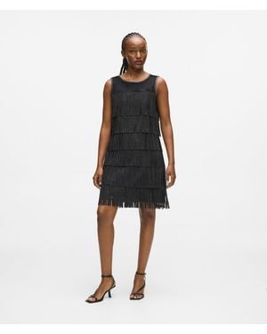 KARL LAGERFELD Faux Leather Fringe Dress - Black