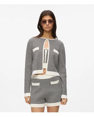 KARL LAGERFELD Ikon Striped Knit Cardigan - Grey