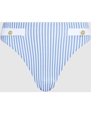 KARL LAGERFELD Button High Waist Bikini Bottoms, Multicoloured - Blue