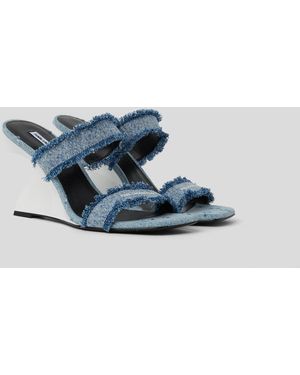 KL Jeans Waverly Twin Strap Denim Heeled Sandals - White