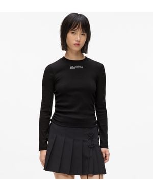 KL Jeans Ruched Ribbed Top - Black