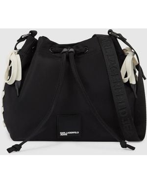 KL Jeans Nylon Lace-Up Bucket Bag - Black