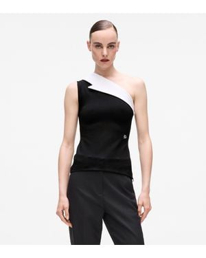 KARL LAGERFELD Karl Dna Asymmetric Lapel Top - Black