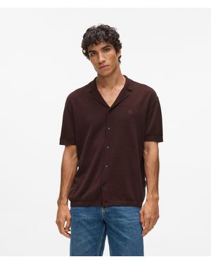 KARL LAGERFELD Monogram Knitted Polo Shirt - Red