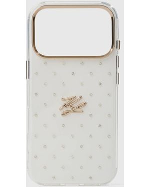 KARL LAGERFELD Autograph Rhinestone Iphone 17 Pro Case - White