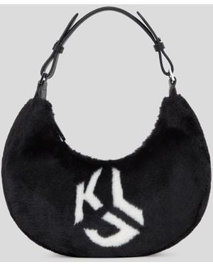 KL Jeans Faux-fur Half-moon Shoulder Bag - Black