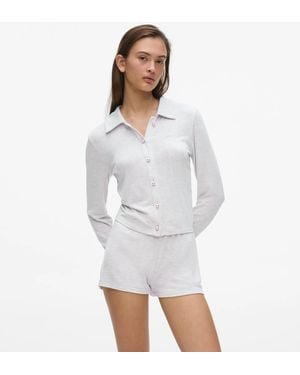 KARL LAGERFELD Faux-Pearl Loungewear Cardigan - White