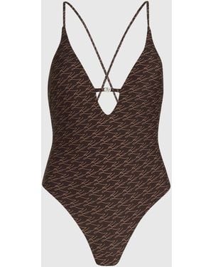 KARL LAGERFELD Autograph Cheeky Swimsuit - Brown