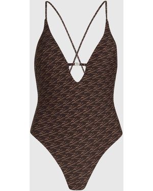 KARL LAGERFELD Autograph Cheeky Swimsuit - Brown