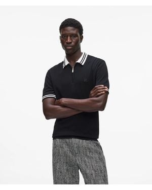 KARL LAGERFELD Karl Dna Knitted Zip Polo Shirt - Black