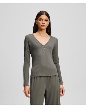 Karl Lagerfeld Geripptes Pyjamaset Mit Logo, Damen, Größe - Grau