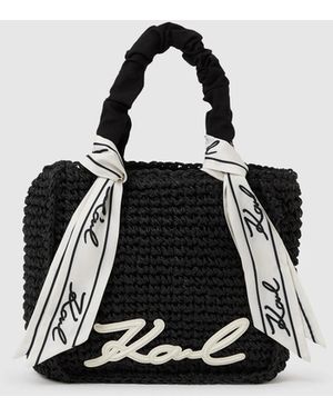 KARL LAGERFELD Signature Scarf Beach Bag - Black