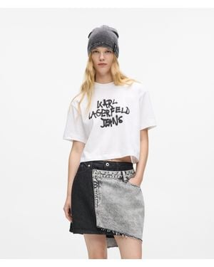 KL Jeans T-Shirt Cropped Avec Motif Graffiti, Femme, Taille - Blanc