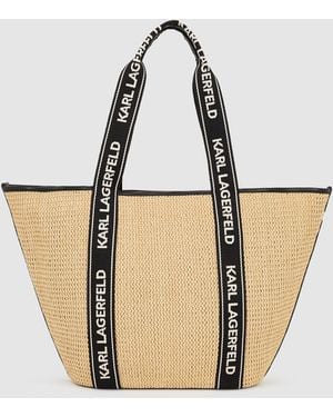 KARL LAGERFELD Logo Woven Beach Tote Bag - White