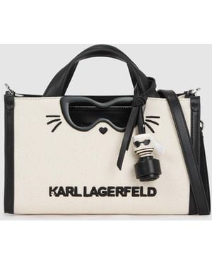 Karl Lagerfeld Ikon Choupette Small Canvas Tote Bag - Natural