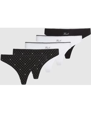 KARL LAGERFELD Polka Dot Print Thong – 5-Pack - White