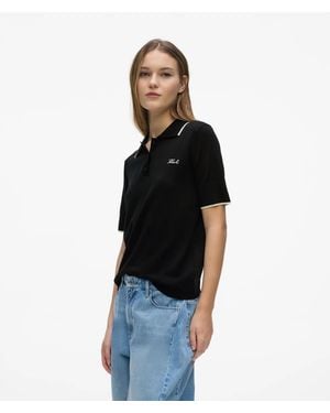KARL LAGERFELD Merino Wool Polo Shirt - Black