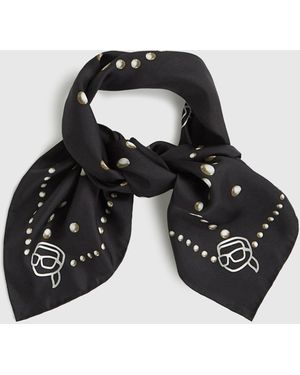 KARL LAGERFELD Ikon Pearl Print Silk Scarf - Black